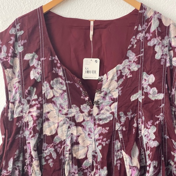Free People BOHO Sully Mini Dress Purple Floral Print Flared Raisin Sz XS - Picture 4 of 11